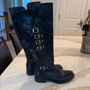 Black Heeled Boots with Buckle Detail